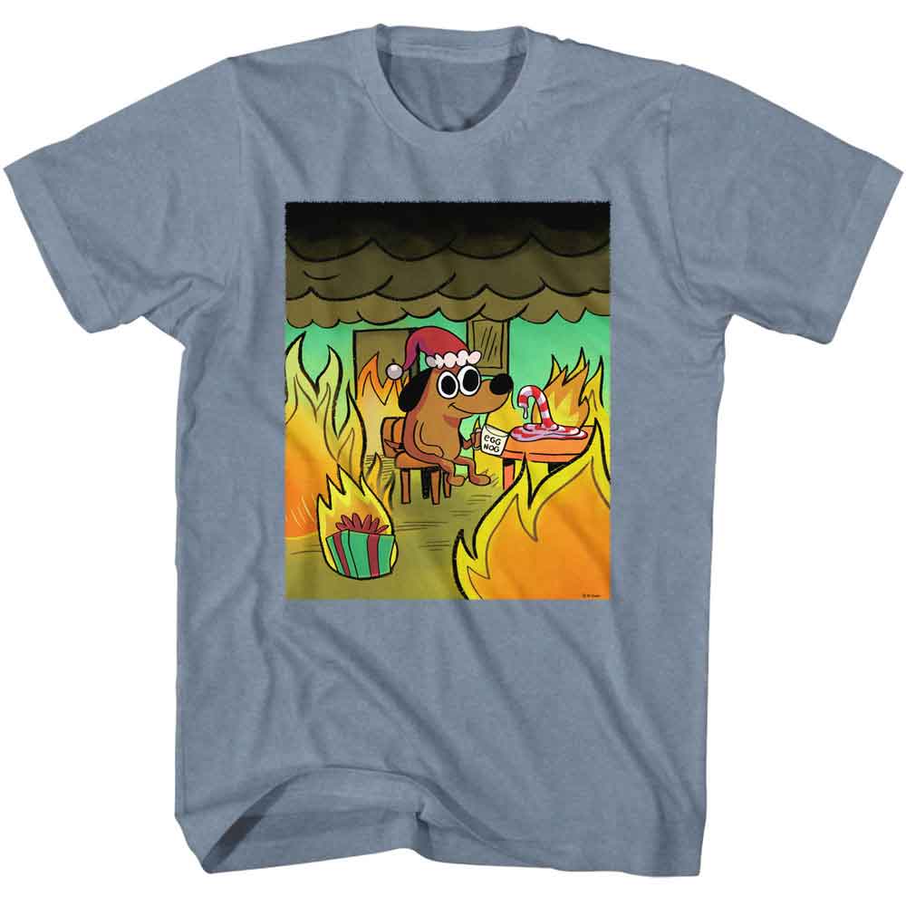 Indigo Heather This Is Fine t-shirt featuring a This Is Fine Christmas design