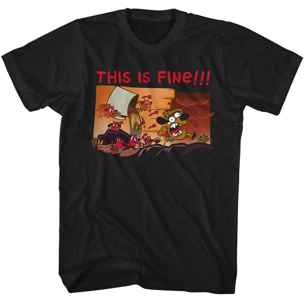 Black This Is Fine t-shirt featuring a This Is Fine Chased design