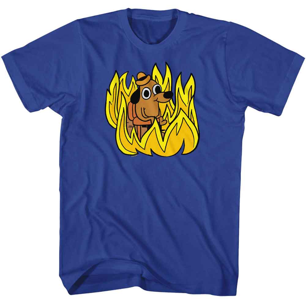 Royal Blue This Is Fine t-shirt featuring a This Is Fine in Flames design
