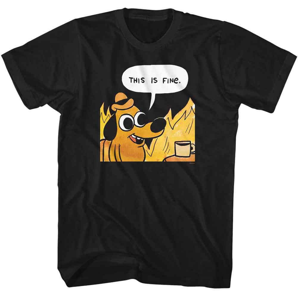 Black This Is Fine t-shirt featuring a This Is Fine cutout design