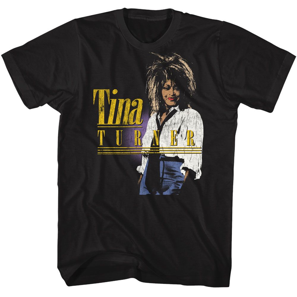 Black Tina Turner t-shirt featuring a Slouchy Shirt and Tie design