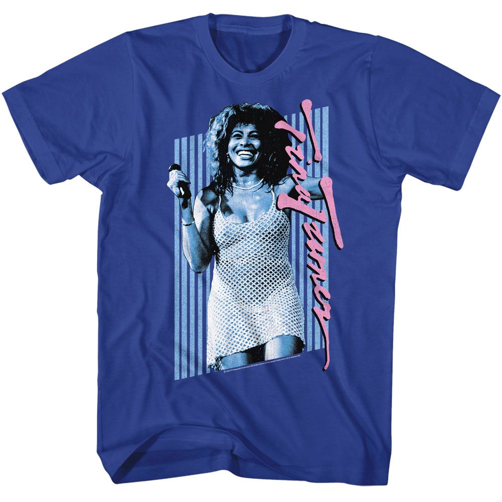 Royal Blue Tina Turner t-shirt featuring a Tina Turner Background Bars design