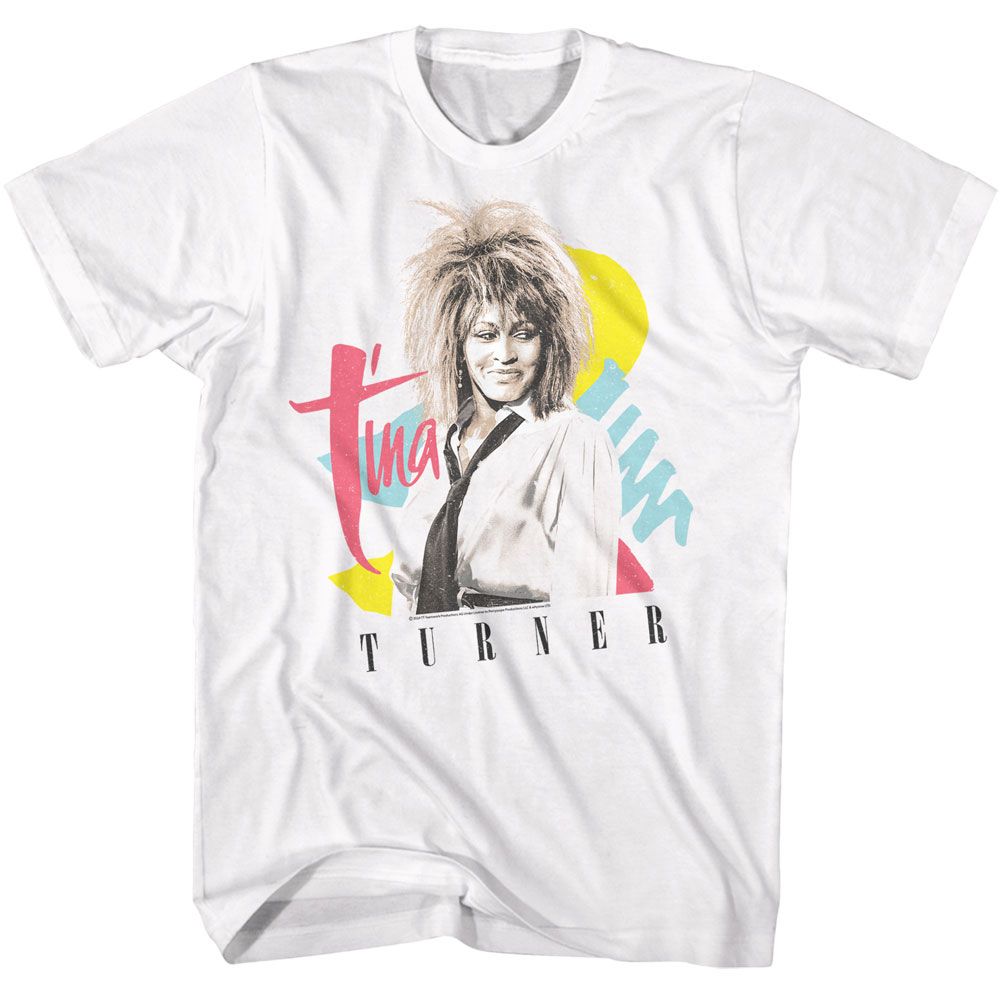 White Tina Turner t-shirt featuring a Tina Turner Shapes design