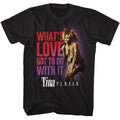 Black Tina Turner t-shirt featuring a What's Love Got to Do with It design
