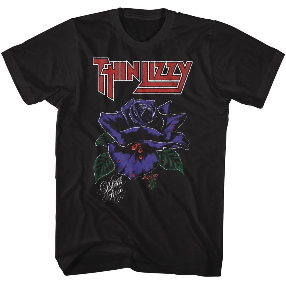 Black Thin Lizzy t-shirt featuring a Black Rose design