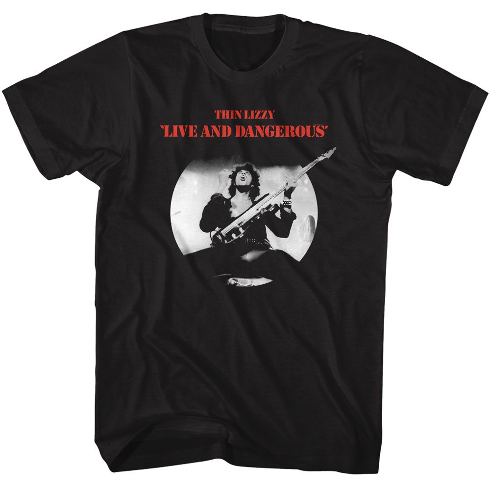 Black Thin Lizzy t-shirt featuring a Live and Dangerous design