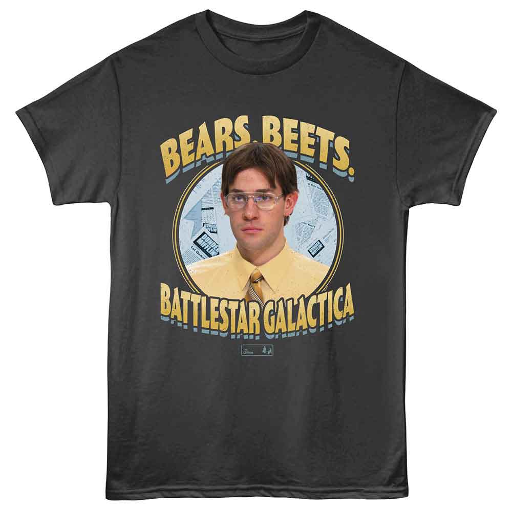 Smoke Gray The Office t-shirt featuring a The Office The Office Bears Beets Battlestar design