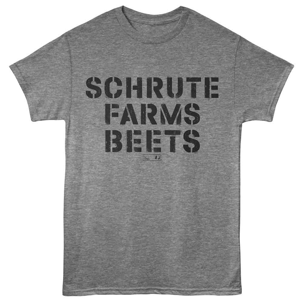 Graphite Heather The Office t-shirt featuring a Schrute Farms Beets design
