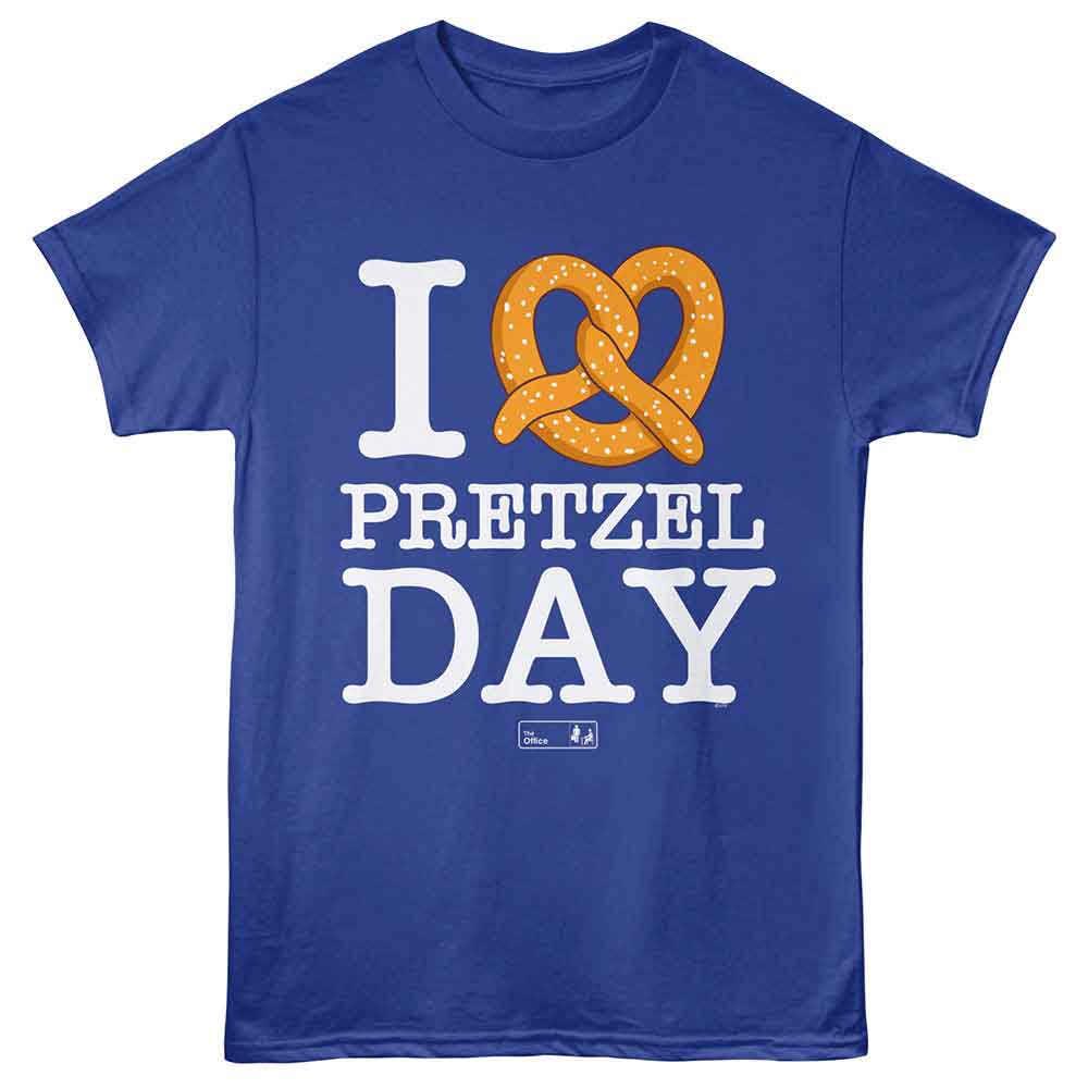 Royal Blue The Office t-shirt featuring an I Heart Pretzel Day design