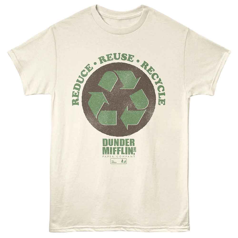 Natural The Office t-shirt featuring a Reduce Reuse Dunder Mifflin design