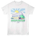 White The Office t-shirt featuring a Dunder Mifflin building design