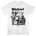 White The Office t-shirt featuring a The Office The Office Michael Photo Collage design
