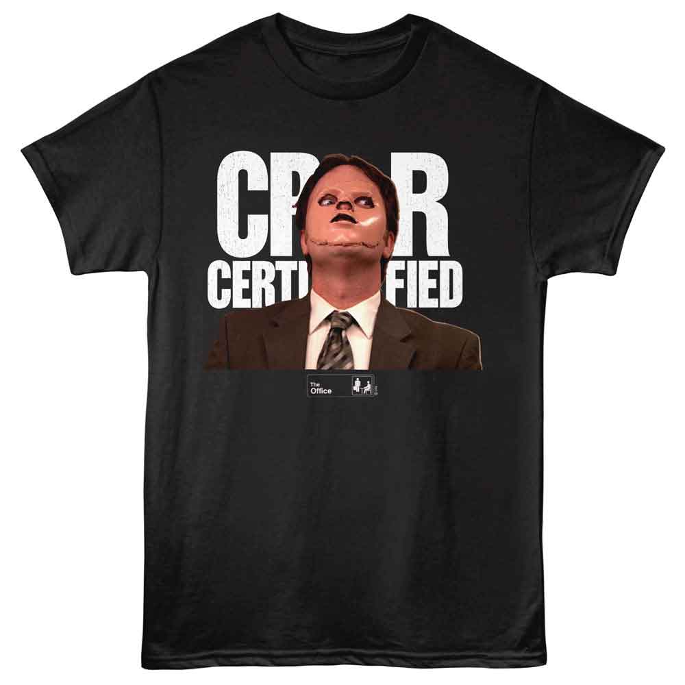 Black The Office t-shirt featuring a CPR Certified design