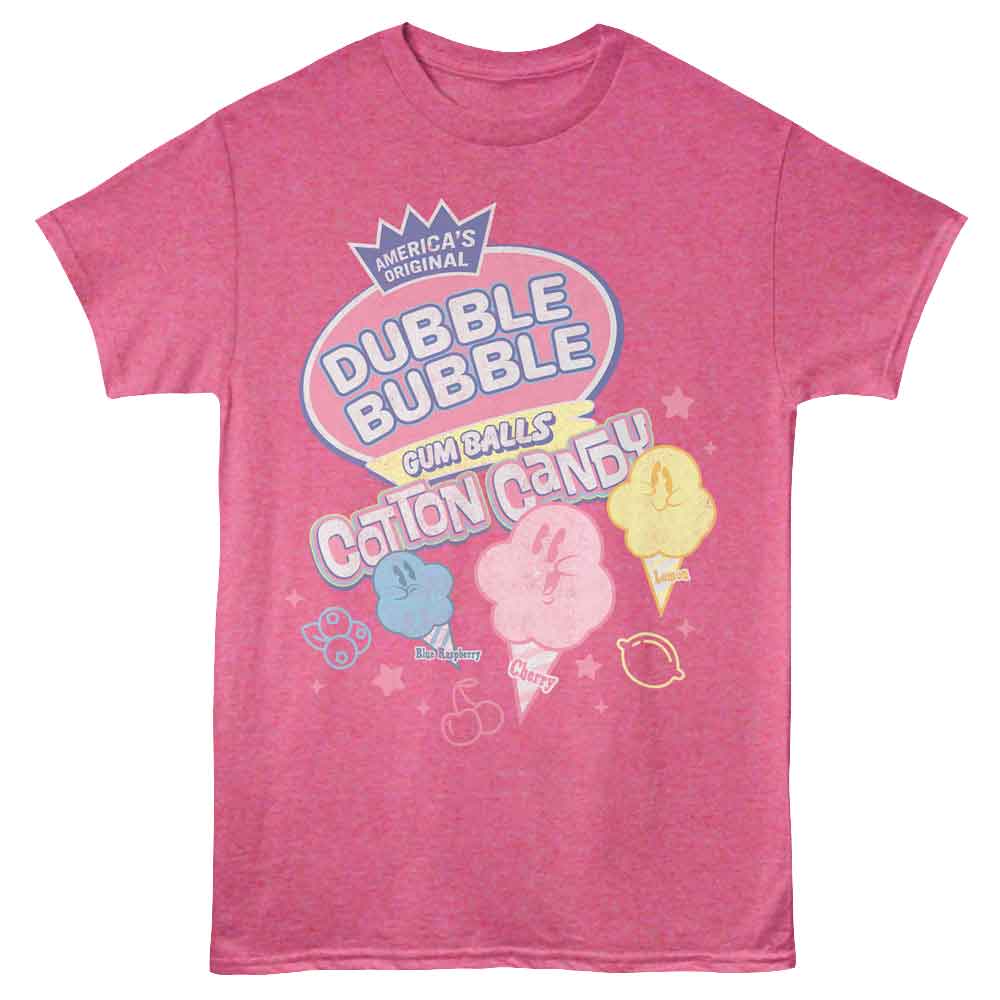 Retro Pink Heather Fluffy Stuff t-shirt featuring a Cotton Candy Gum Balls design