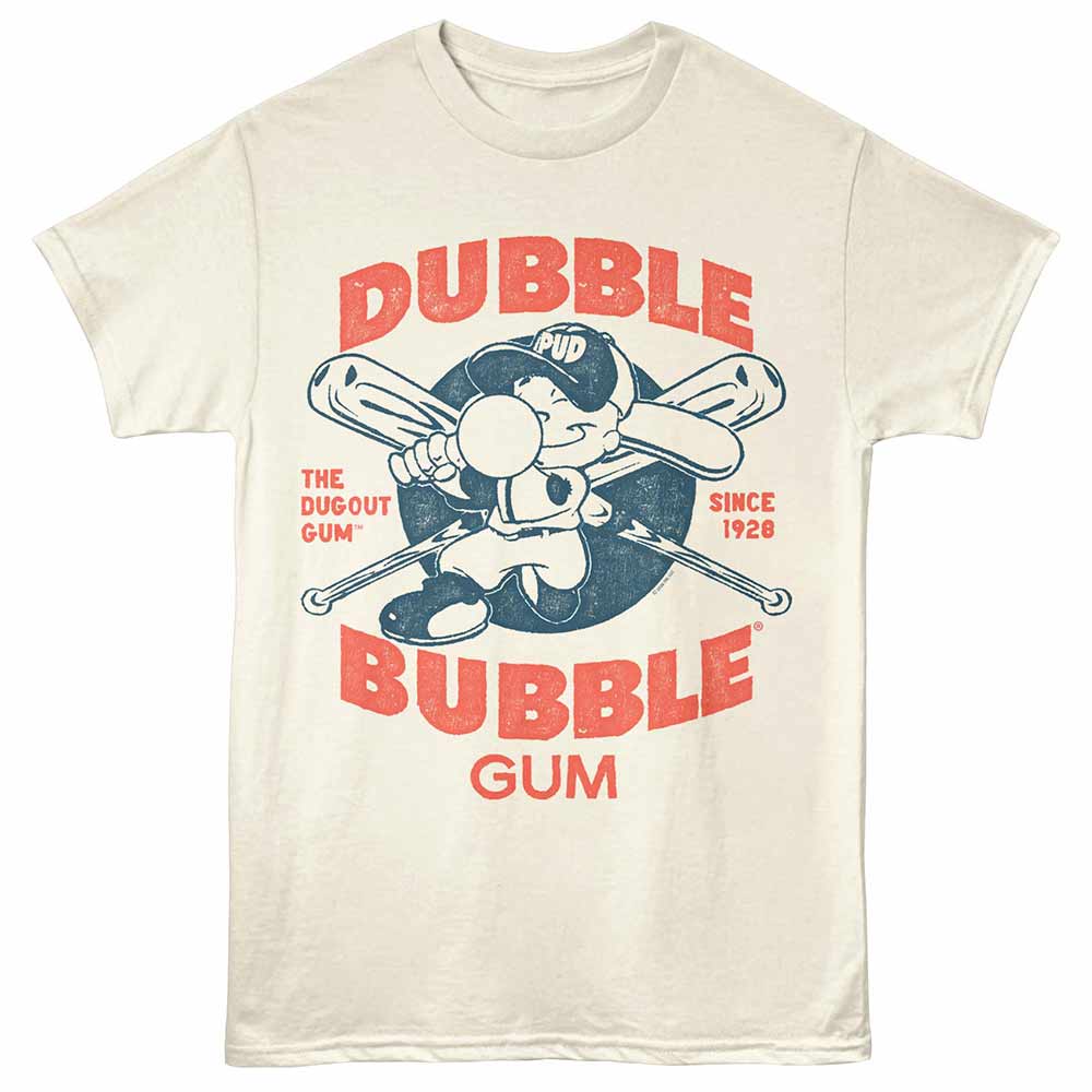 Natural Dubble Bubble t-shirt featuring a Pud Crossed Bats design