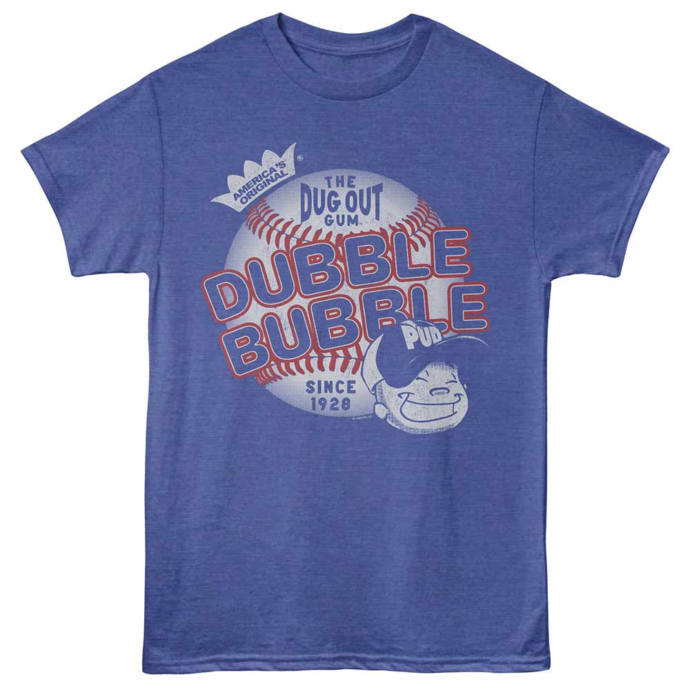 Royal blue heather Dubble Bubble t-shirt featuring a America's Original Baseball design