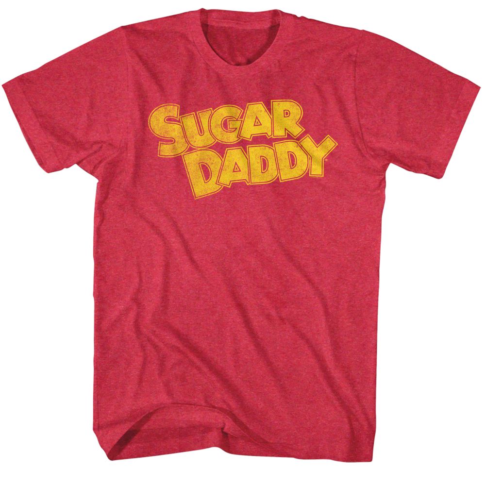 Red Heather Sugar Daddy t-shirt featuring a Yellow design