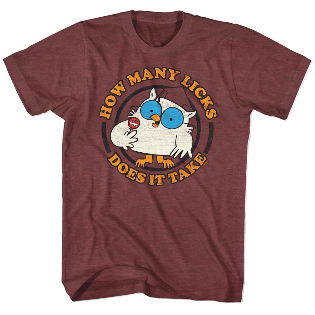 Vintage Maroon Heather Tootsie Roll t-shirt featuring a How Many design