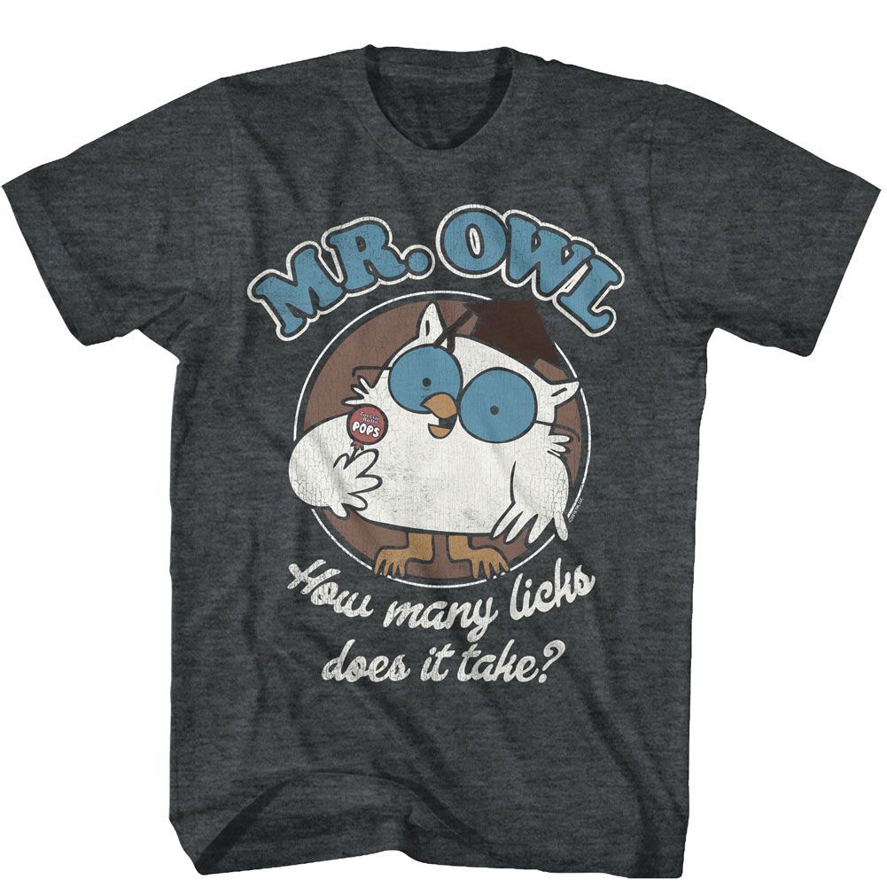 Black Heather Tootsie Pop t-shirt featuring a Mr. Owl Black Heather design
