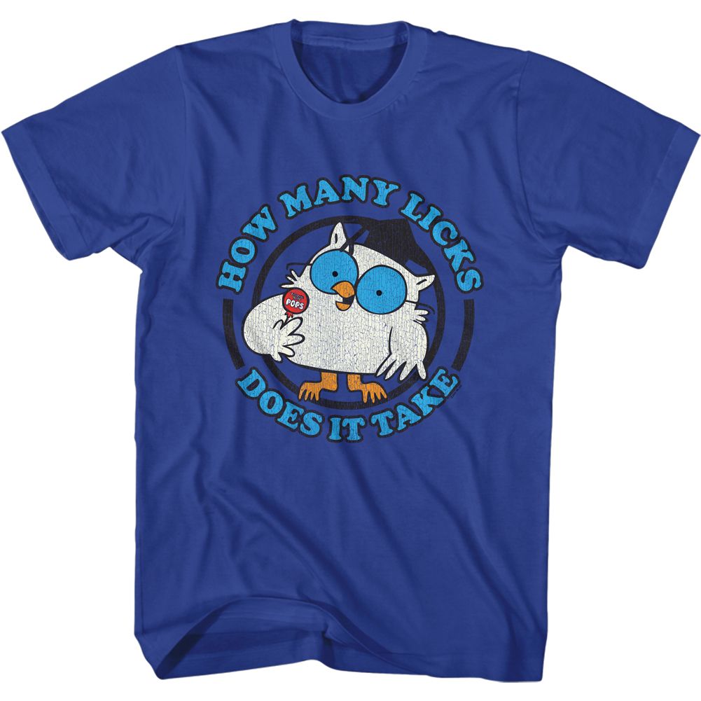 Royal Blue Tootsie Pop t-shirt featuring a Mr. Owl Blue Text design