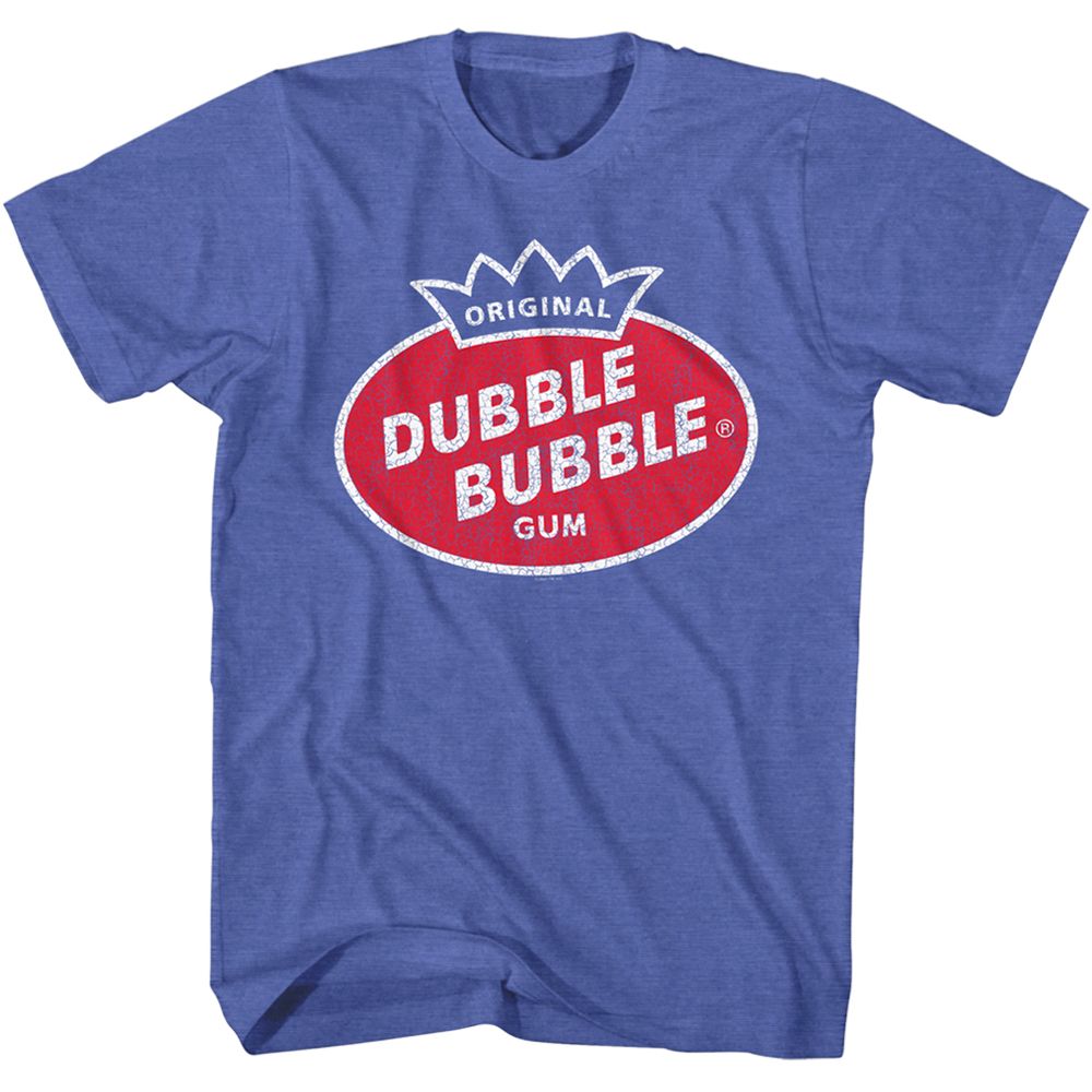 Royal Heather Dubble Bubble t-shirt featuring a Vintage Logo design