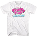 White Tootsie Roll t-shirt featuring a Fluffy Stuff Logo White design
