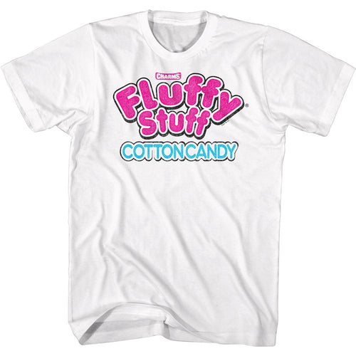 White Tootsie Roll t-shirt featuring a Fluffy Stuff Logo White design
