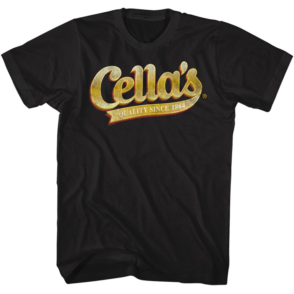 Black Cella's t-shirt featuring a Logo design