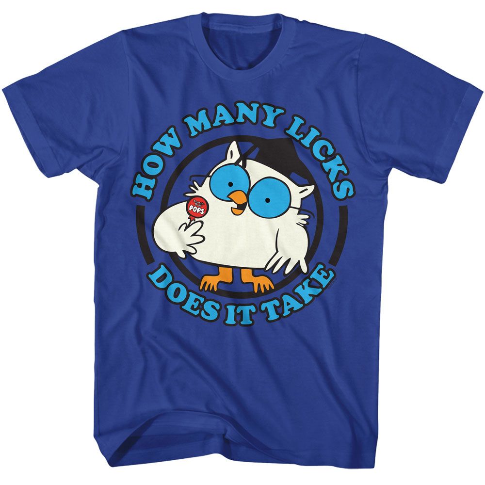 Royal Blue Tootsie Pop t-shirt featuring a Mr. Owl Licks design