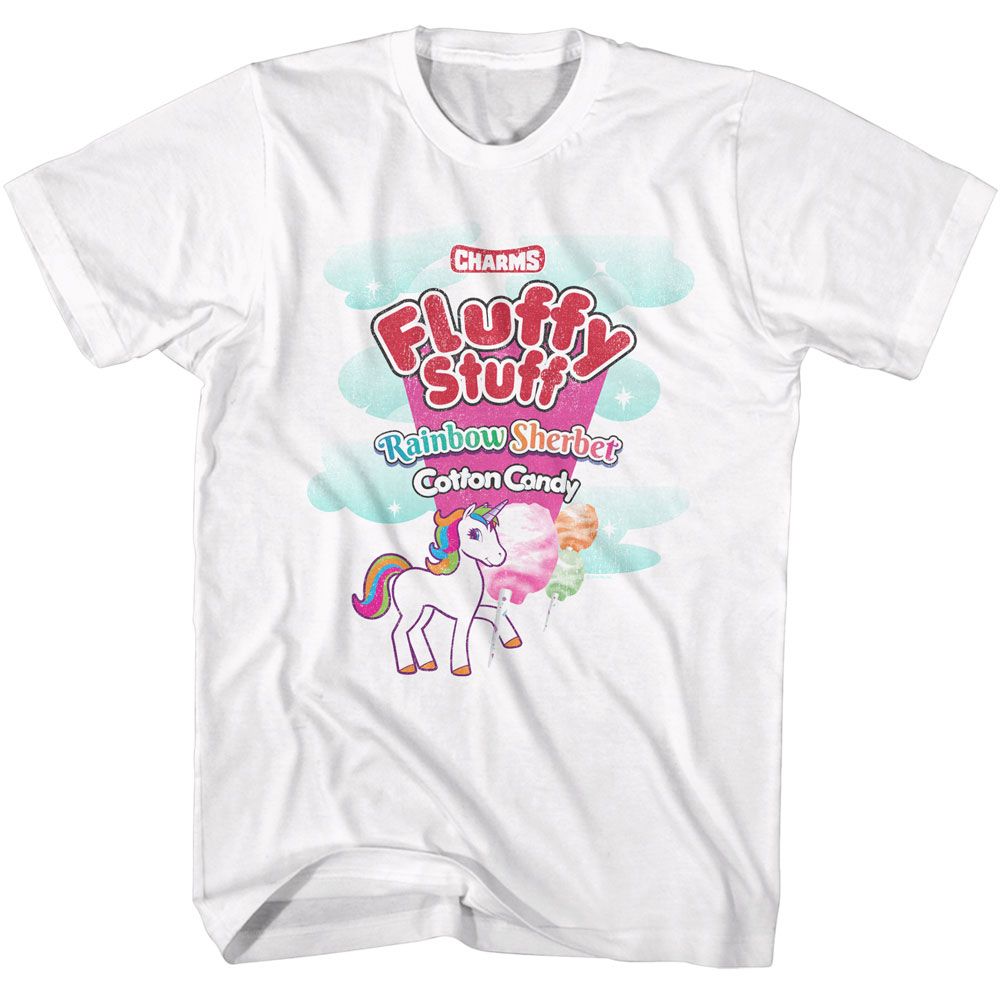 White Fluffy Stuff t-shirt featuring a Rainbow Sherbert design