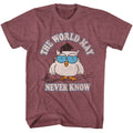 Vintage Maroon Heather Tootsie Pop t-shirt featuring a The World May Never Know design