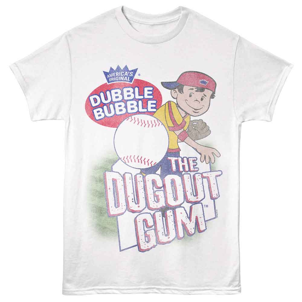 White Dubble Bubble t-shirt featuring a The Dugout design