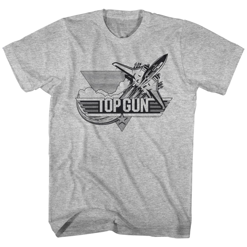 Gray Heather Top Gun t-shirt featuring a Black Logo design