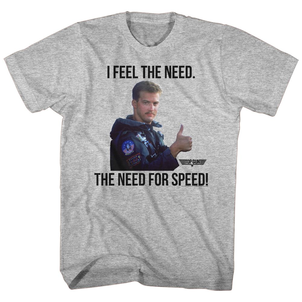 Gray Heather Top Gun t-shirt featuring a Feel the Need design