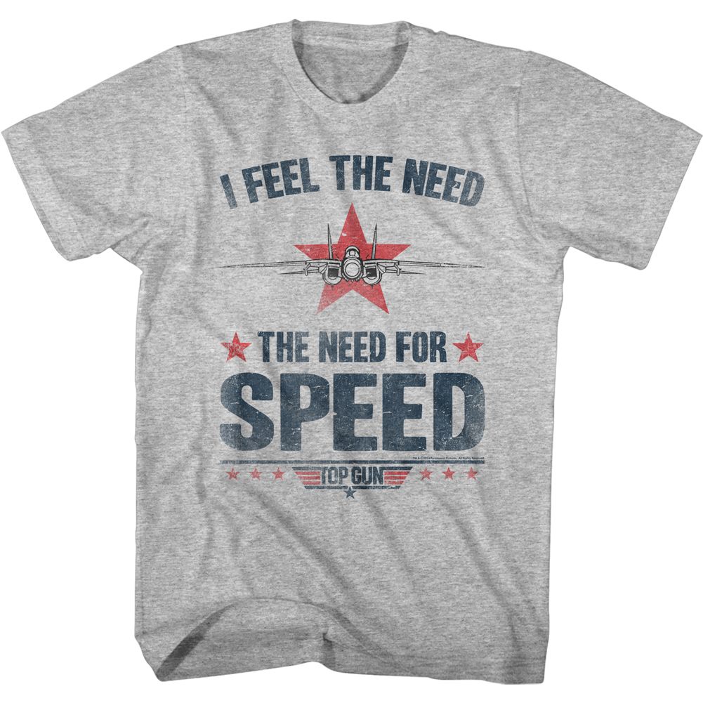 Gray Heather Top Gun t-shirt featuring a Needing Speed design