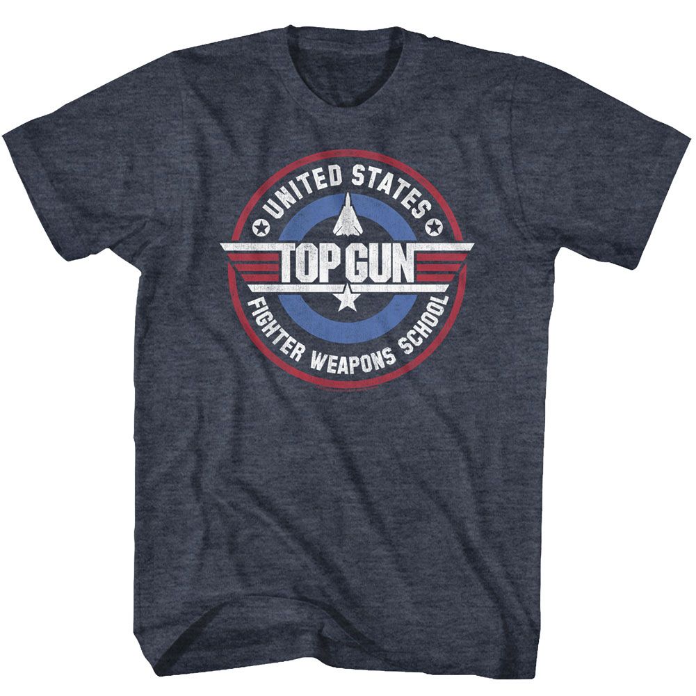 Navy Heather Top Gun t-shirt featuring a Weapons School design