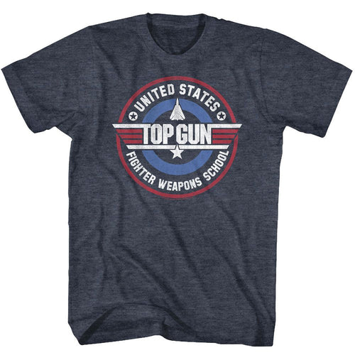 Navy Heather Top Gun t-shirt featuring a Weapons School design