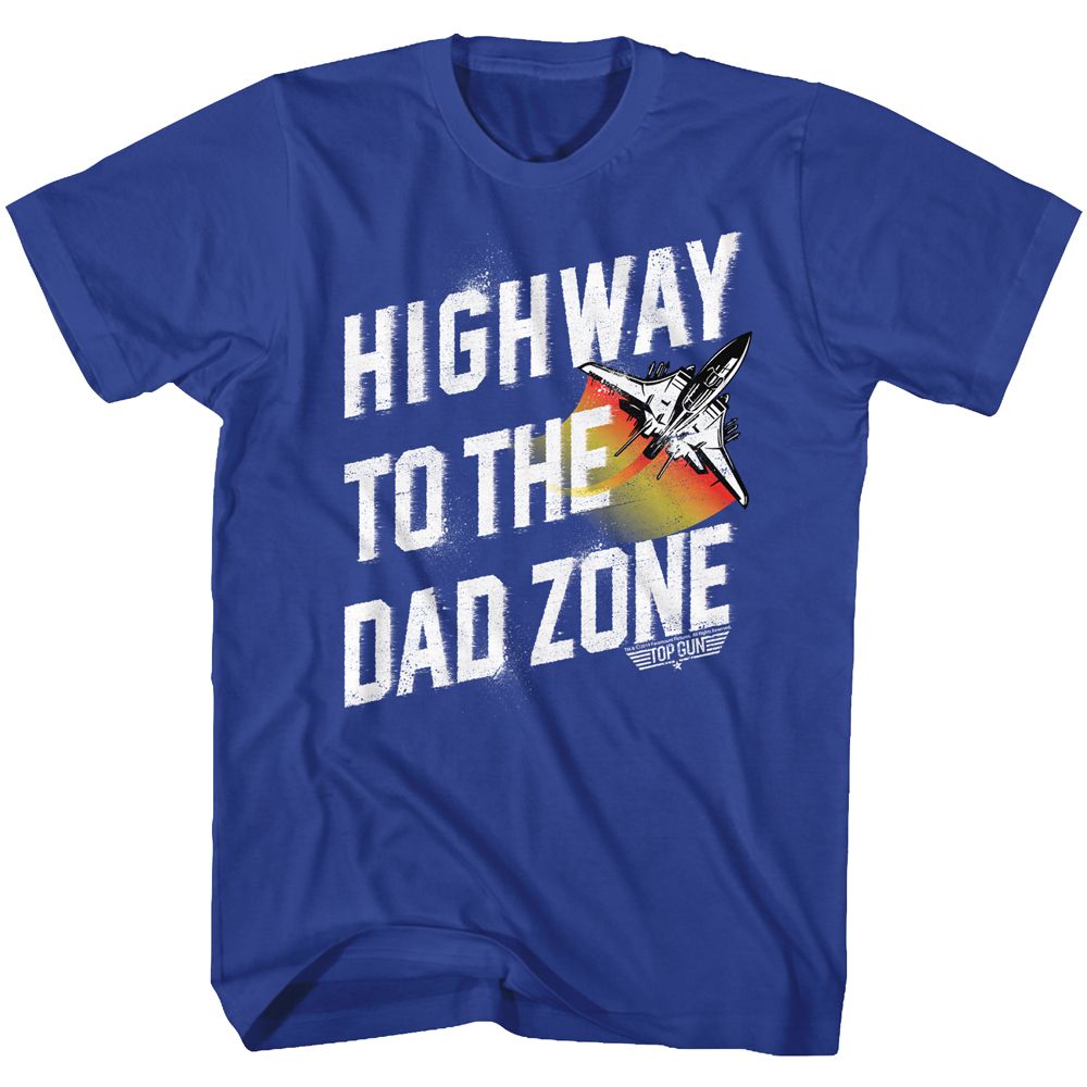 Royal Blue Top Gun t-shirt featuring a Highway to the Dad Zone design