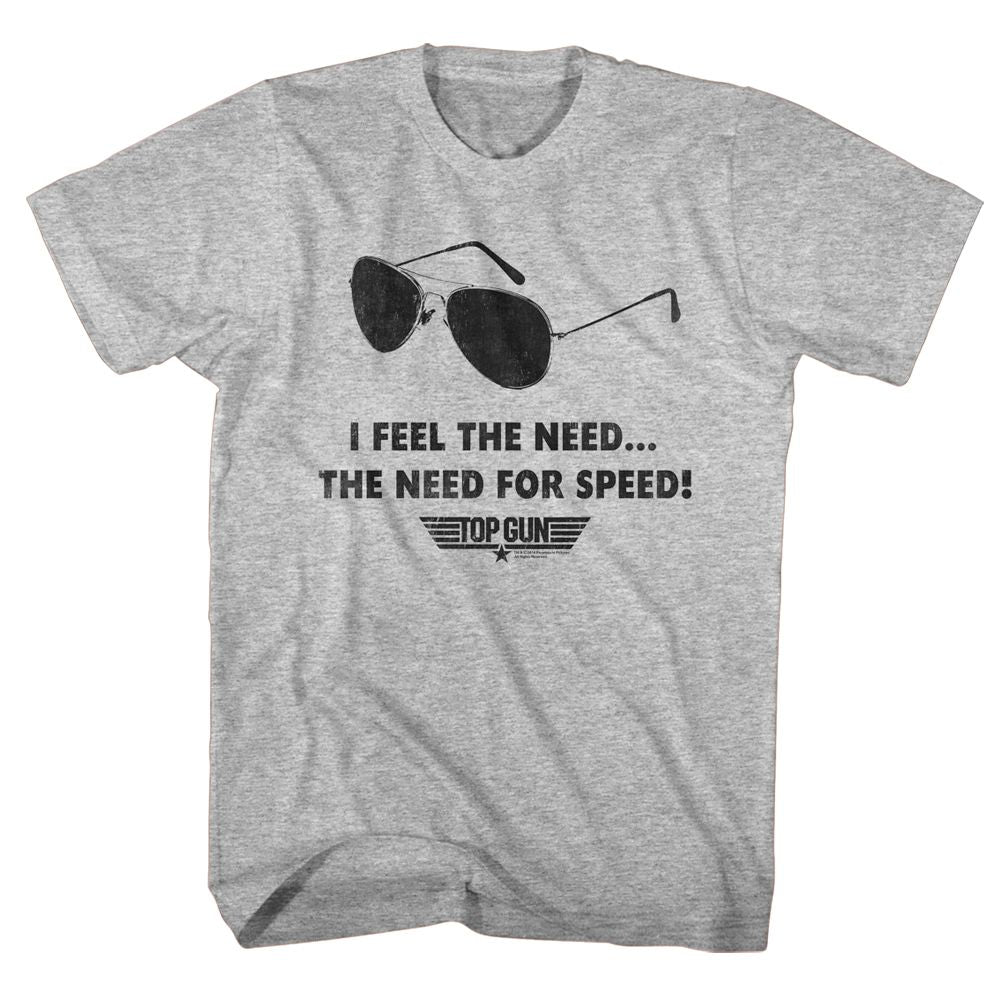 Gray Heather Top Gun t-shirt featuring a Speed Need design