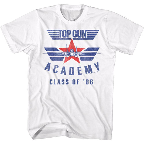 White Top Gun t-shirt featuring a Top Gun Academy 86 design