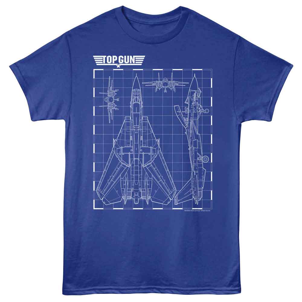 Royal Blue Top Gun t-shirt featuring a Schematics design
