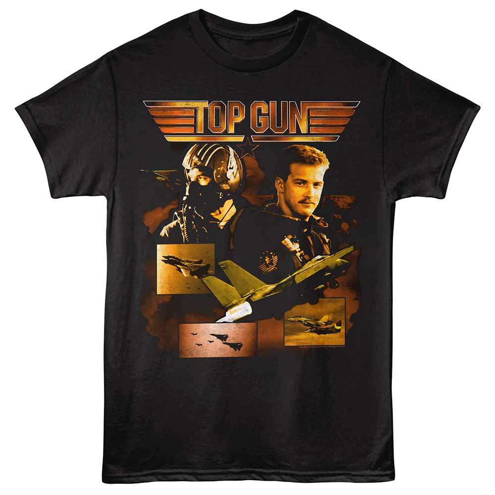 Black Top Gun t-shirt featuring a Collage design