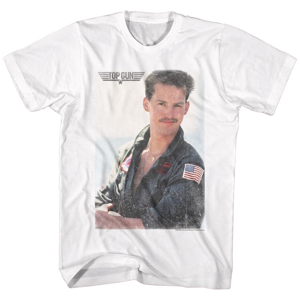 White Top Gun t-shirt featuring a Goose Fade design