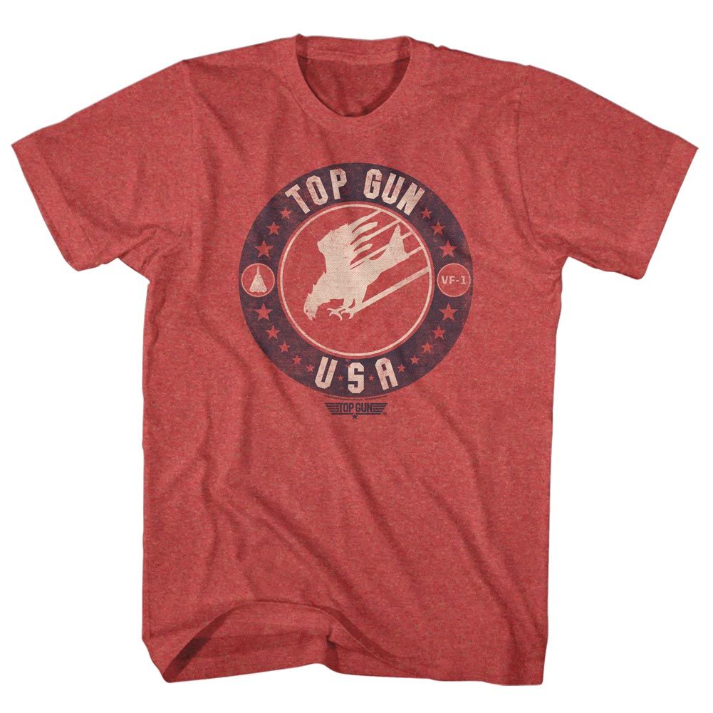 Red Heather Top Gun t-shirt featuring an US Thunderbird design