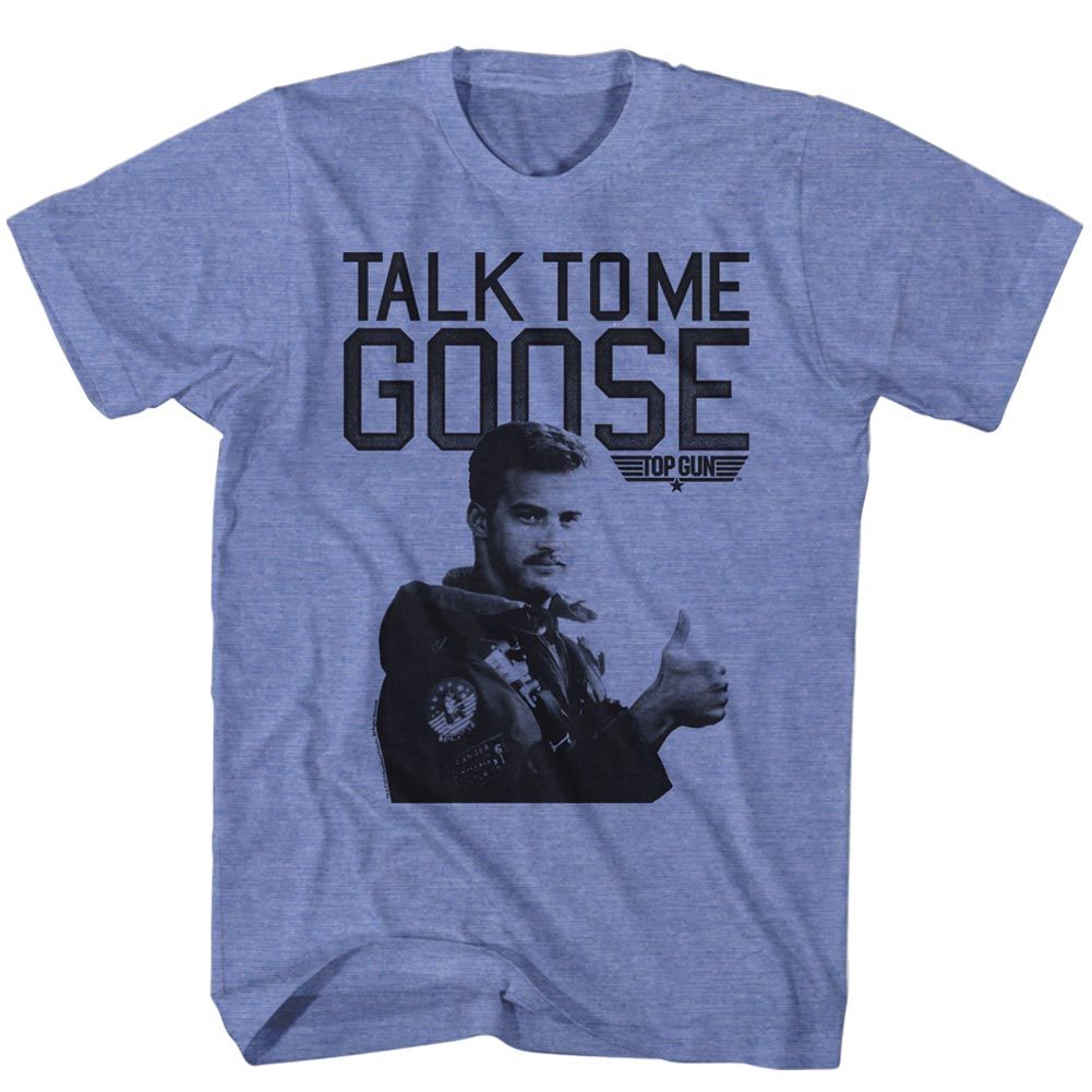 Light Blue Heather Top Gun t-shirt featuring a Talk to Me Light Blue Heather design