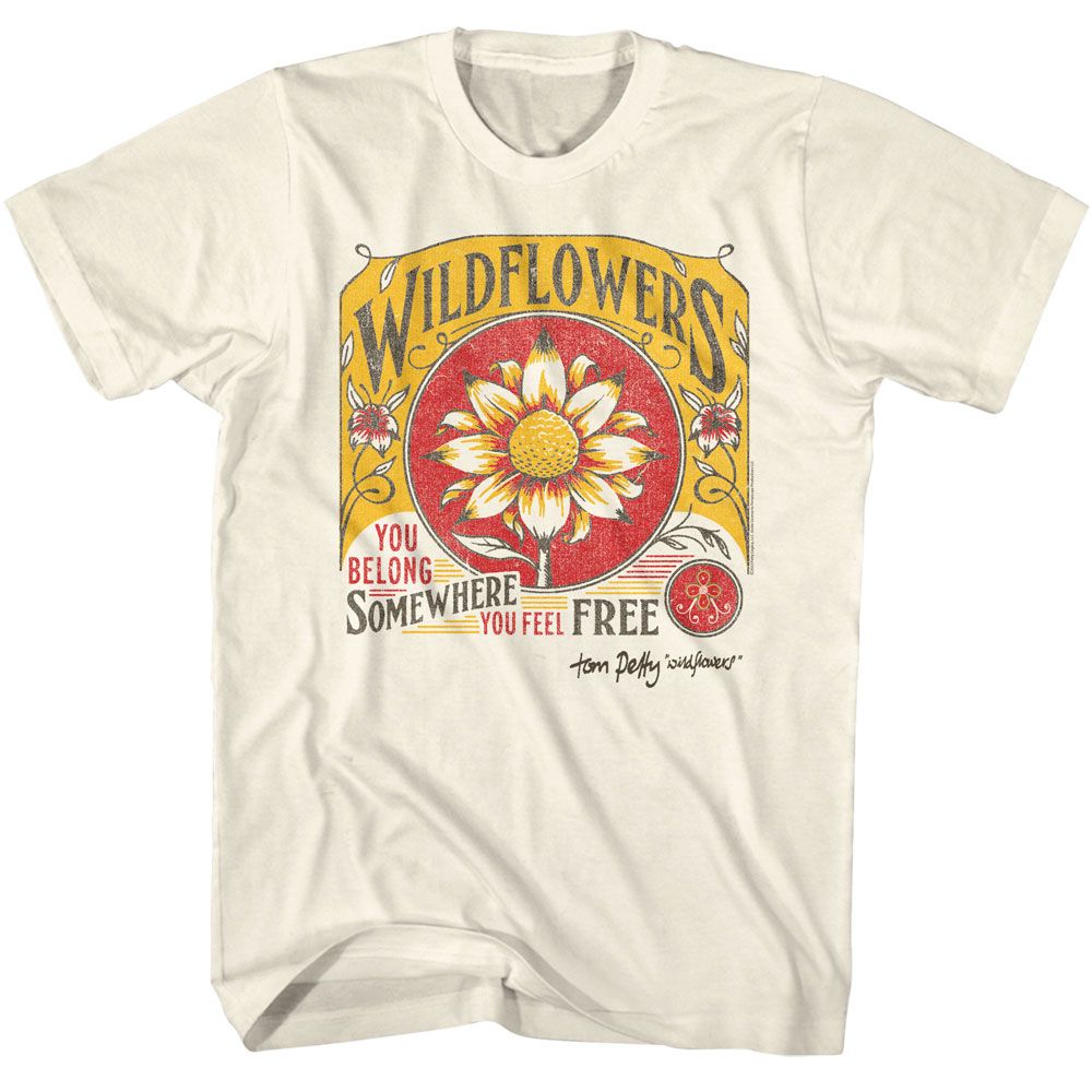 Natural Tom Petty t-shirt featuring a Wildflowers design