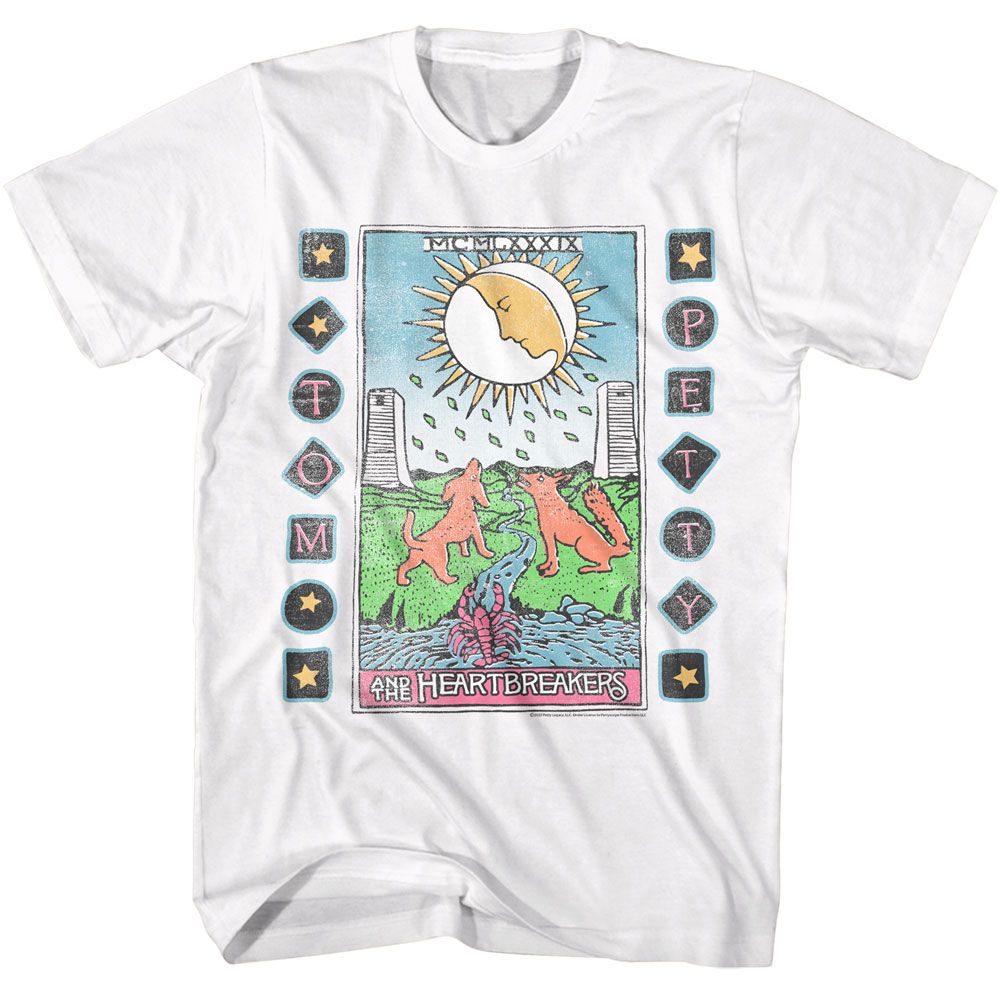 White Tom Petty t-shirt featuring a Tarot Card design