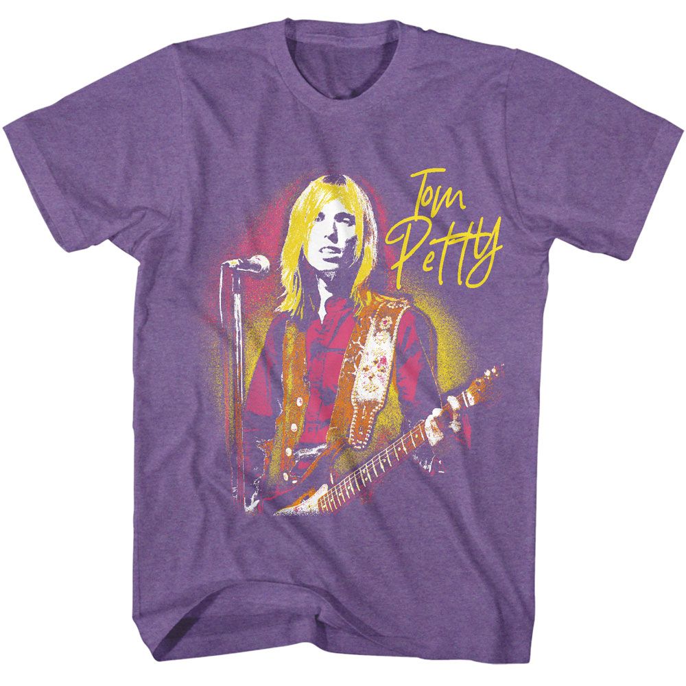 Purple Heather Tom Petty t-shirt featuring a Tom Petty at the Mic design
