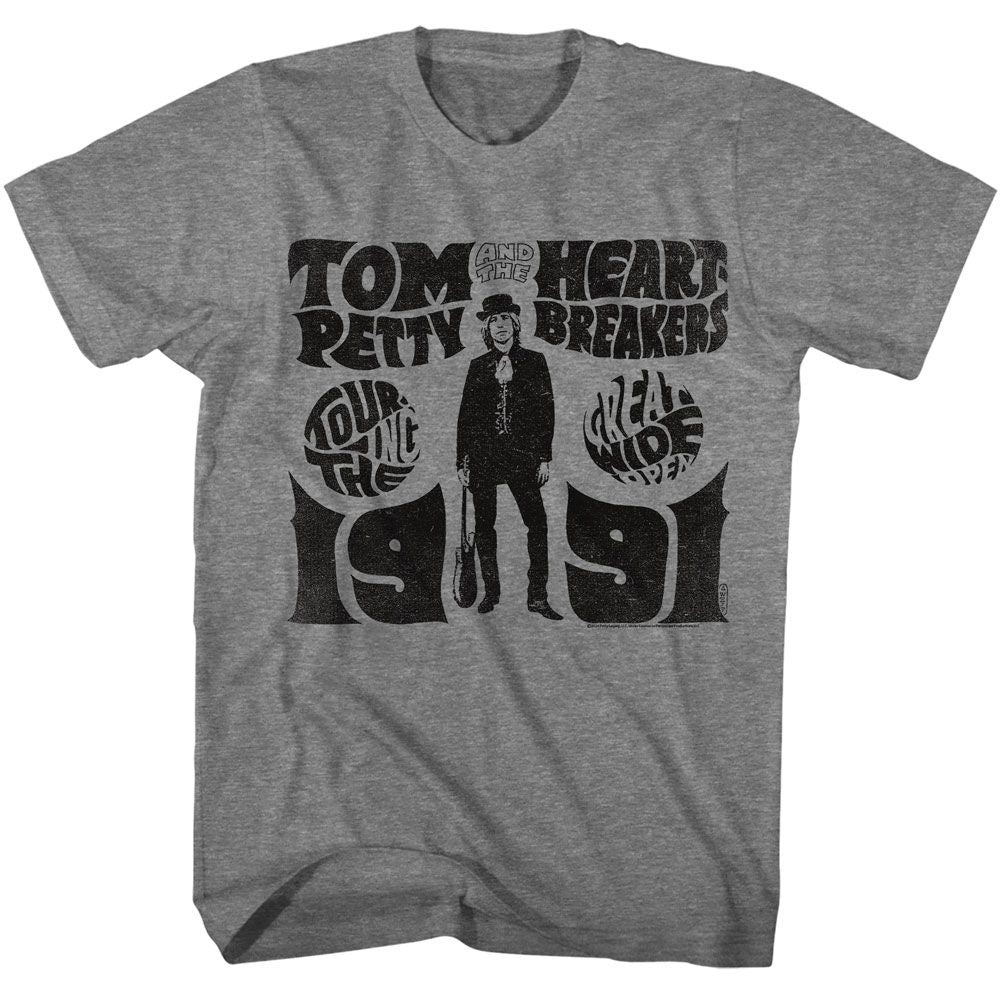 Graphite Heather Tom Petty t-shirt featuring a Touring The Great Wide Open 91 design