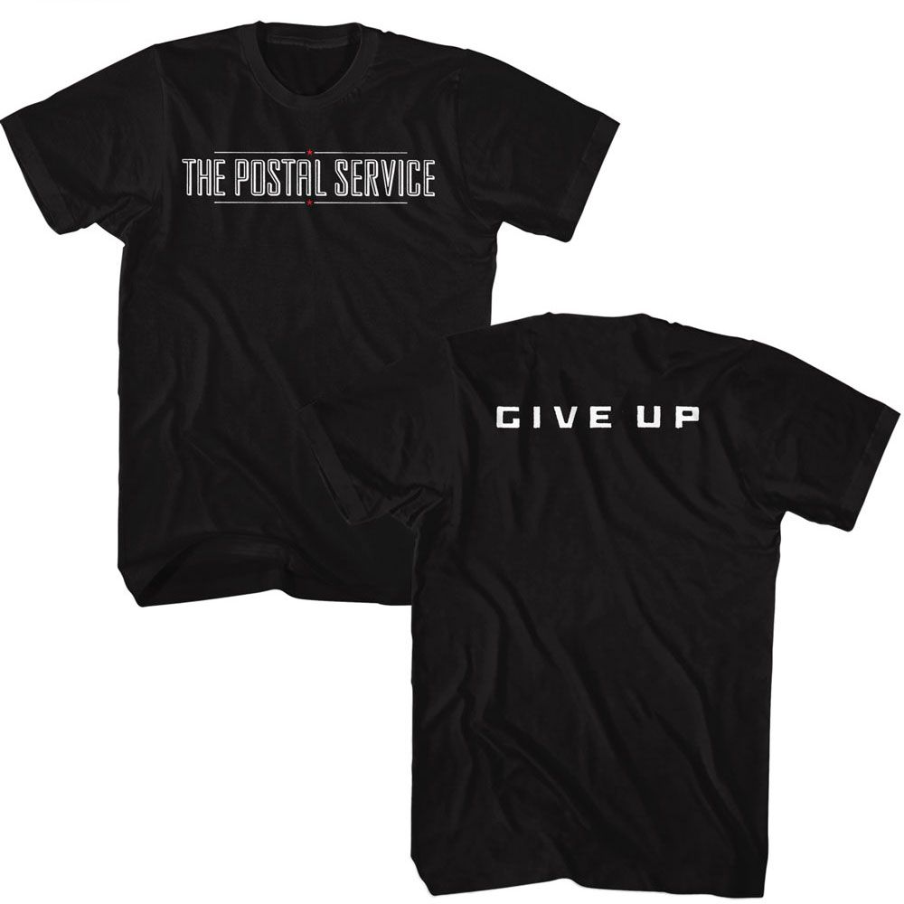 Black The Postal Service t-shirt featuring a Give Up design